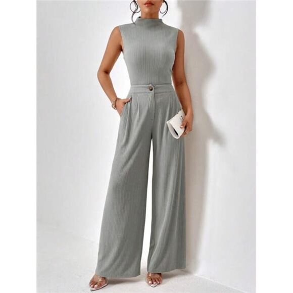 Mock Neck Tank Top & Wide Leg Pants